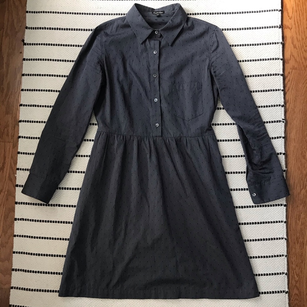 Steven Alan shirt dress Charcoal grey w/ woven dot